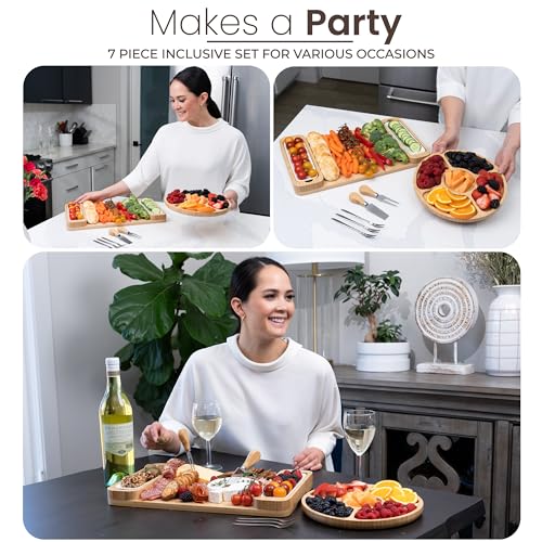 Charcuterie Boards Set, Bamboo Cheese Tray with Serving Accessories | Meat and Veggie Appetizer Platter, Movie Nights, Family Gatherings, Picnic Essentials, Dinner Party Hosting, Wine Nights, BBQ