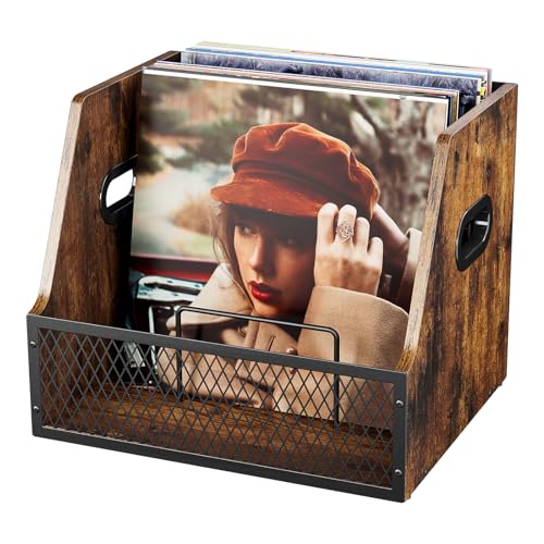 Vinyl Record Storage,Wooden Crate Vinyl Holder wit... (Rustic Brown | Wood)