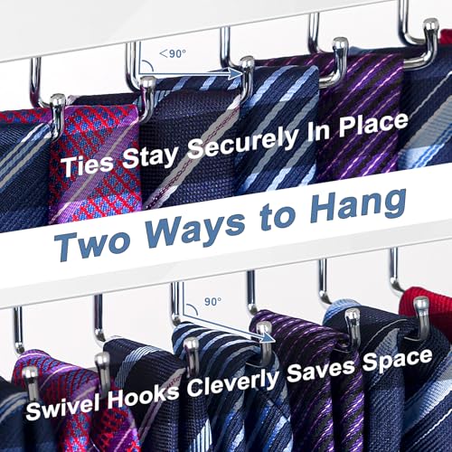【2 in 1】 2 Pack Tie Organizer Belt Organizer Wall Mounted, Space Saving Tie Rack Belt Hanger for Closet with 24 Storage Hooks, Belt Tie Holder for Closet Organizer Storage White