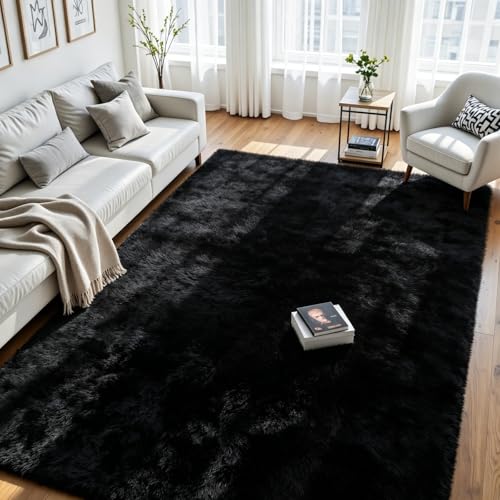 8x10 Area Rug for Living Room, Ultra Soft Fluffy B... (Black | Polyester)