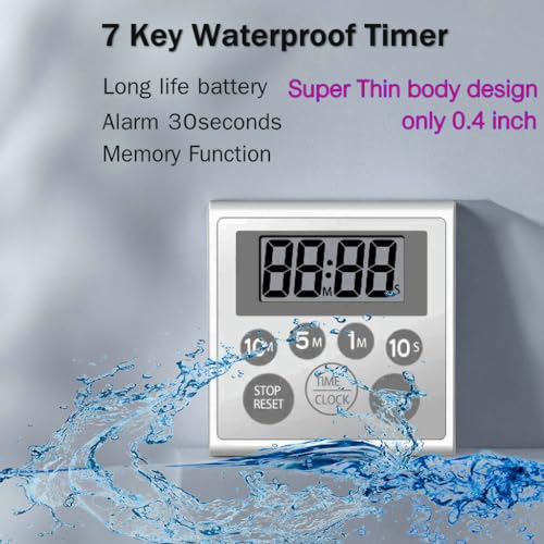 Digital Timer Waterproof Shower Timer Shower Clock Bathroom Kitchen Timer with Strong Magnet and Large LCD Display (Waterproof 7 Key)