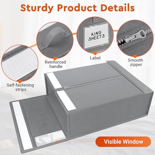 StorageTastic Bed Sheet Closet Organizers and Storage Under Bed Storage | Foldable Storage Containers with Window and Label,Storage and Organization for Bedding Sheets,Duvet Covers,Blankets,4 Pack