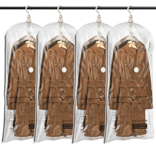 Hanging Vacuum Sealer Storage Space Saver Bags for... (4 Count | Clear)