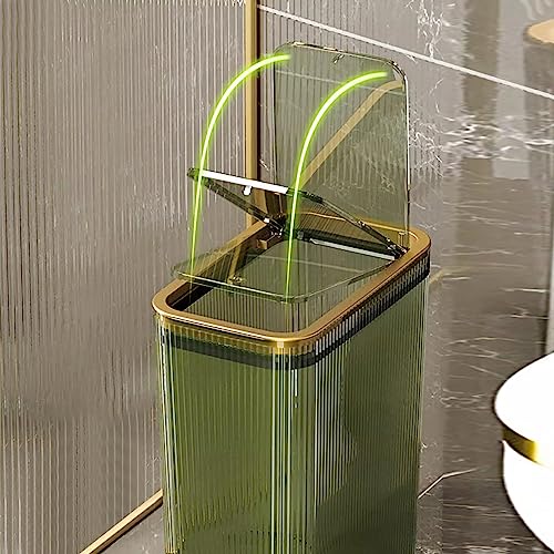 Transparent Trash Can, Bathroom Trash Cans with Lids, 2.6 Gallon Garbage Can for Bedroom, Office, Plastic Slim Waste Basket with Press Top Lid, 10L Clear Trash Bin for Home, Kitchen (Green)