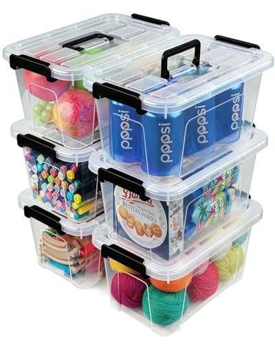 EOENVIVS Plastic Storage Bins with Lids 6 Pack Storage Organizer, 7 Quart Stackable Storage Boxes with Buckle Lids and Handle easy for Home Office Pantry Organization, Clear