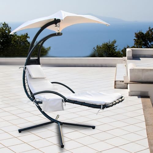 Outdoor Hanging Lounge Chair Replacement Cushion Cover, Khaki | Suitable for Curved Chaise Lounge Swinging Hammock Chair Pads, Waterproof Soft Fabric, Cushion Not Included