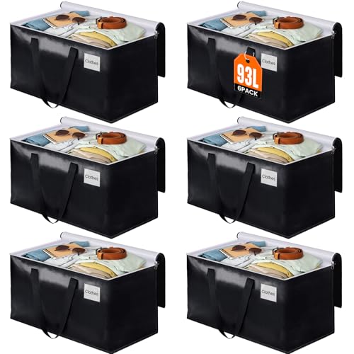 Heavy Duty Moving Bags, Extra Large Storage Bags,... (6 Count | Black | Polypropylene)