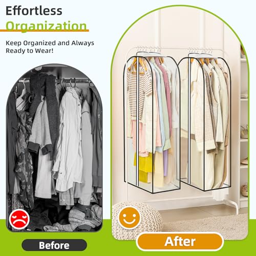 LANDNEOO 6 Pack Clear Garment Bags for Hanging Clothes with Zippers on Double Sides - 10'' Clothes Storage for Coat, Dress, and Fur in Closet - 40'' Long Suit Bags