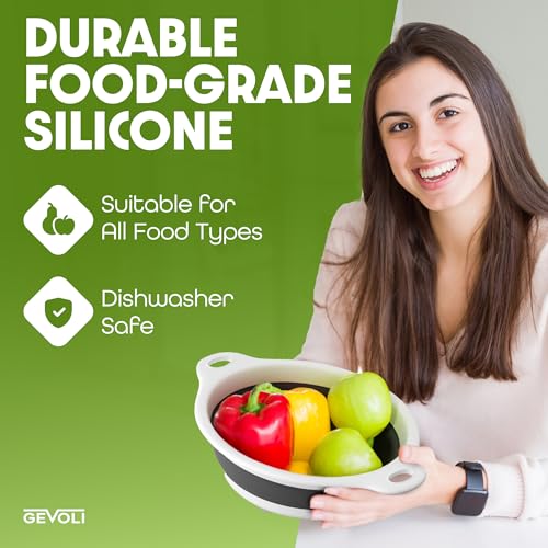 Collapsible Colanders (3 Pack Set) Food Strainers with Over-Sink Water Draining Base for Pasta Fruits and Vegetables (Patent Pending) White (3 Sizes, 3QT, 4QT and 5 Quart)