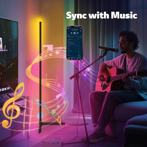 Tyute LED Corner Floor Lamp, 68+ Scenes, 16 Million Colors Corner Light with App & Remote Control, Smart RGB Ambient Lighting with Music Sync, Mood Lighting for Bedroom, Living Room, Gaming Room