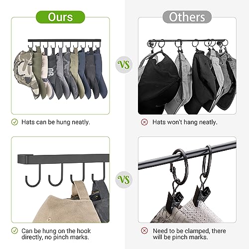 Mkono Hat Organizer, Metal Hat Rack for Wall Storage Holds 40 Caps Set of 4 | Space-Saving, Rust-Proof Coating, Sturdy & Durable, Holder Baseball Caps Scarves Bags Keys Belts, Bedroom Entryroom Closet
