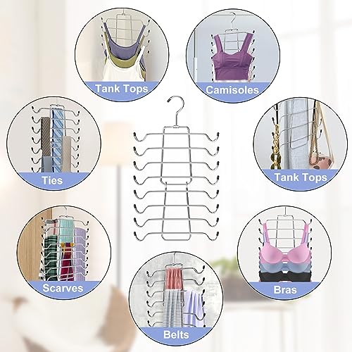 2Pcs Tank Top Hangers Space Saving Hanger Organizer Bra Hangers Silver | 360° Rotating Metal Closet Organizers and Storage Lingerie Hangers for Tank Tops Cami Bras Belts Swimsuits Lingeries