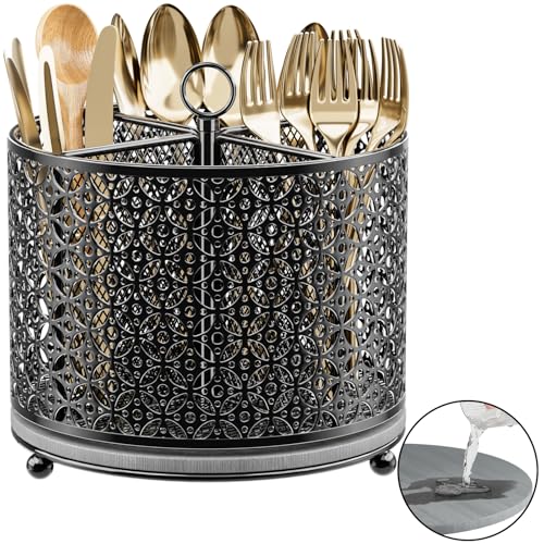 360° Rotating Utensil Holder Caddy - Fast-Drying S... (Black | Metal)