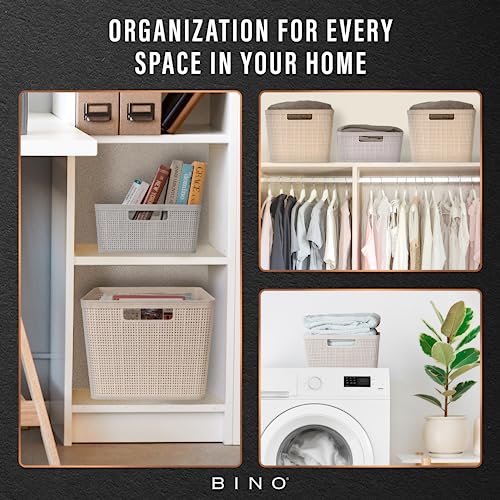 BINO | Woven Plastic Basket | Small (Natural), 5-Pack | THE JUTE COLLECTION | Home Organization, Space - Saving Storage, Stylish Design | Jute Basket | Plastic Storage Basket
