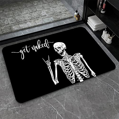 Diatomaceous Earth Bath Mat,Black Funny Skull Non-Slip Volume Super Absorbent Fast Drying for Bathroom Kitchen Door mat,Eco-Friendly Easy to Clean 16×24Inch (40 * 60cm)