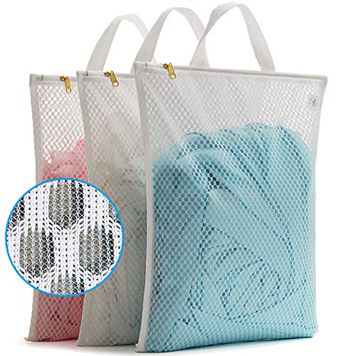 Tenrai Laundry Bag Mesh Wash Bag,Use YKK Zipper,Tote Bag Bathroom Hanging, Bra Fine Mesh Wash Bag for Underwear 3 Bags(3L Cellular Mesh)