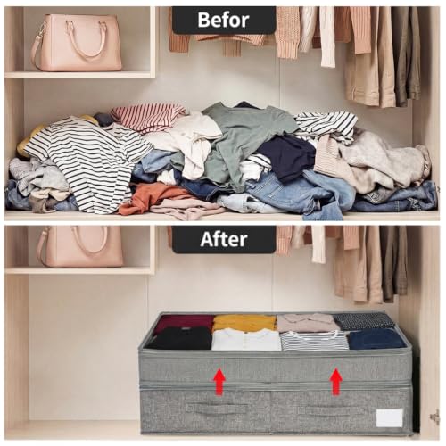 Under Bed Storage Containers with Lids, Foldable Underbed Organizer with Handles, Large Closet Storage Bins for Clothes, Blankets, Shoes, Bedroom Organization (2 Pack)