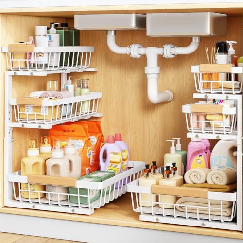 Under Sink Organizer, 2-Pack 3-Tier Height Adjusta... (White)
