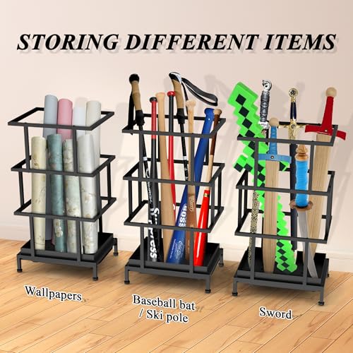 Alyoen Umbrella Holder for Entryway, Metal Umbrella Stand with Water Tray and Cane Holder, Adjustable Feet, 10.4 x 8.4 x 18.7 in, Suitable for Home, Office, and Shopping Mall (Black)