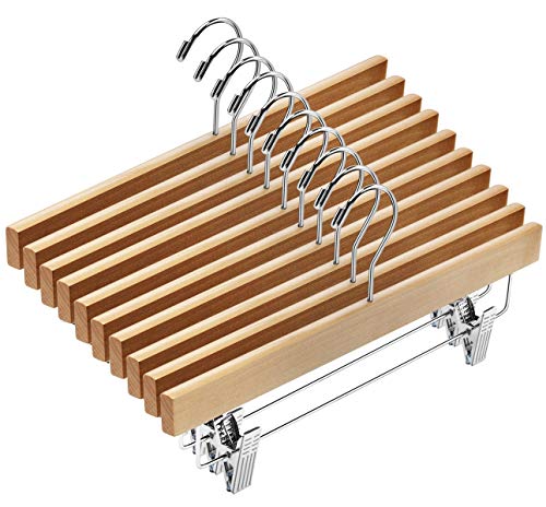 20pcs Wooden Pants Hangers Solid Pants Hanger with... (20 Count | Natural | Wood)