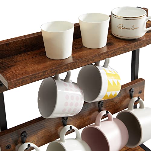 IBUYKE Countertop Mug Tree,Coffee Mug Cup Holder,Brown TBJ002H | Coffee Cup Holder Mug Display Organizer Mug Holders for Home Station Organizer Mug Stand Rack for Countertop Kitchen