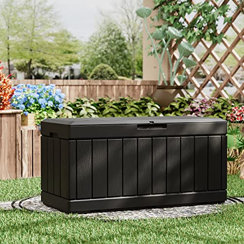 Greesum 82 Gallon Resin Deck Box All Weather Large Outdoor Storage for Patio Furniture, Toys, Garden Tools, Lockable, Black | for Patio Furniture, Toys, Garden Tools, Lockable
