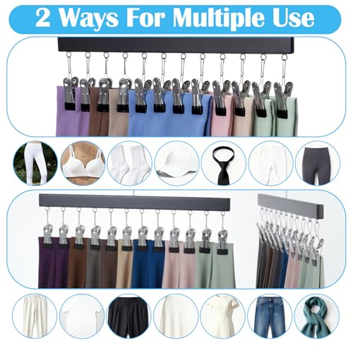 Legging Organizer for Closet Hanging 4 Pcs Pant Legging Hanger with 12 Clip | For Closet,Hold 48 Pants, Jeans, Hats, Shorts, Socks, 360° Rotating Space Saving Hanging Clothes Organizer for Closet Storage