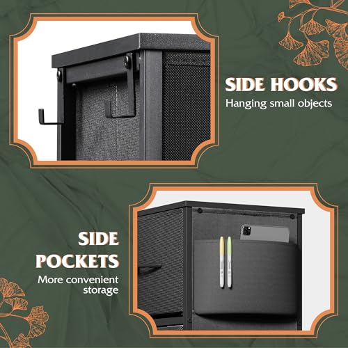 WLIVE 10 Drawer Black Fabric Dresser for Bedroom, Side Pocket & Hooks Chest | Fabric chest of drawers, steel frame, side pockets & hooks. Sleek modern storage for bedroom, closet, living room.