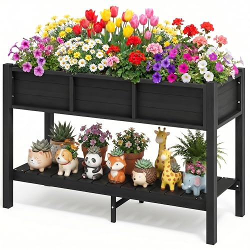 48x18x30in Raised Garden Bed Kit, HDPE Planter Box... (Black)