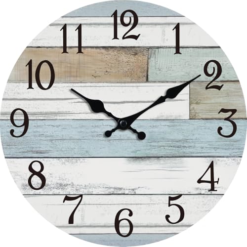 KECYET 12 Inch Wall Clock Battery Operated Silent Non Ticking Coastal | Round analog clock; large easy-read dial for bathroom, kitchen, bedroom & living room; 1 AA battery (not included)