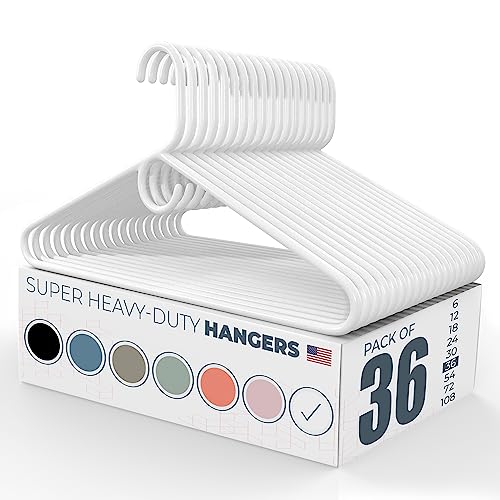 Super Heavy Duty Clothes Hangers 36 Pack – Made in... (36 Count | White)