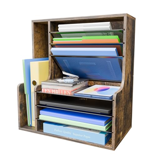 7- Tier Desk File Organizer, Paper Organizer, Rust... (Brown | Wood)