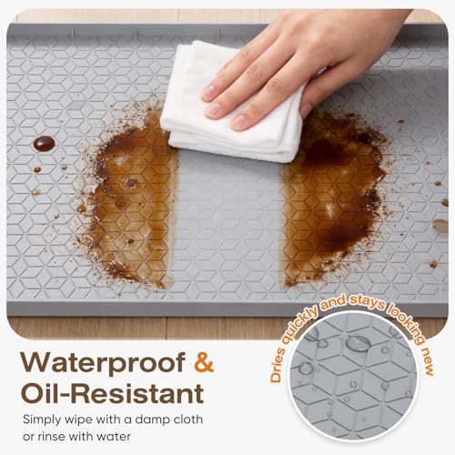Waterproof Under Sink Mat, 34"x22", Drip Tray Shelf Liner, Grey | Silicone, Cabinet Protector, Home Organizer, for Kitchen, Bathroom, Multipurpose, Easy Clean, Leak Proof, Organizes Cabinets