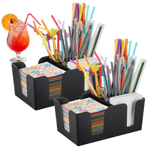 Bar Caddy with 6 Compartments, Plastic Bar Organiz... (2 Count | Black | Plastic)