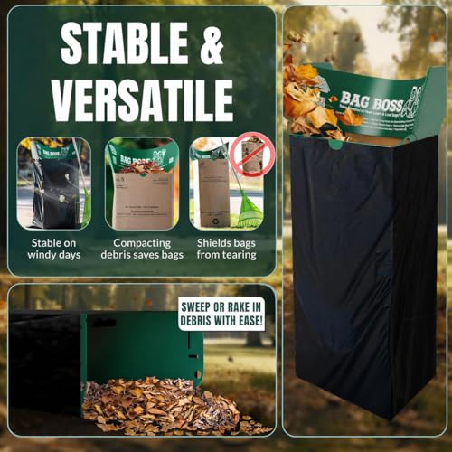 Lawn & Leaf Bag Holder, Leaf Scoop & Chute, Foldable Yard Trash Bag Stand, Heavy Duty – Fits 30 Gallon Paper and 33–55 Gallon Plastic, Lawn & Yard Clean Up, Gardening, Camping, Parties