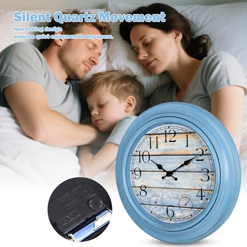 eYotto 18-Inch Outdoor Wall Clock with Waterproof Thermometer & Hygrometer | Weather-Resistant, Battery Operated, Large Easy-Read Dial, Silent Non-Ticking; Patio, Pool, Garden, Porch, Beach House Decor