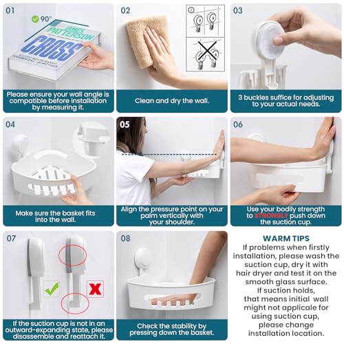 Suction Corner Shower Caddy, Bathroom Shelf Storag... (2 Count | White | ABS, TPE)