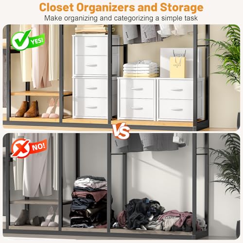 2-Pack Stackable Storage Drawers (4 Drawers Total), White Closet Organizer with Wooden Top & Metal Frame, Freestanding or Stackable Dresser for Bedroom, Living Room, Under Bed