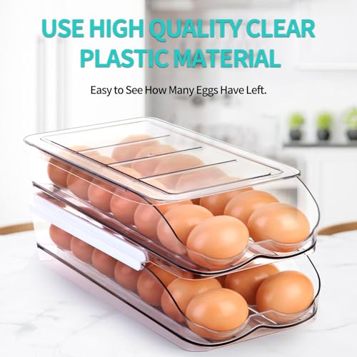 RoskDeewat Egg Holder for Fridge, Automatic Rolling Egg Container -2 Tier