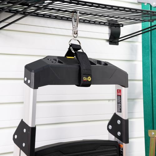 Hook 'n Hang Wrap-It Storage Straps - 18" (2-Pack) Black | Carabiner Straps to use as an Extension Cord Holder with Hooks