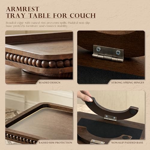 EOSAHR Couch Tray with Beads for Drink: Sofa Arm Tray for Home Decor, Brown