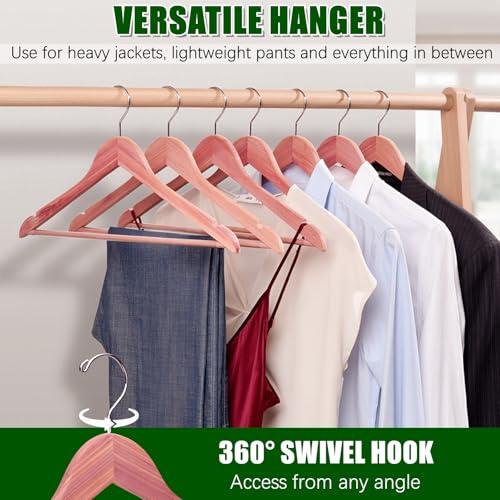 Amber Home 30 Pack Natural Red Cedar Wooden Suit Coat Hangers for Closet | Wooden Clothes Hangers with Non-slip Pants Bar, Cedar Hangers for Shirts, Jackets, Dresses, and Pants