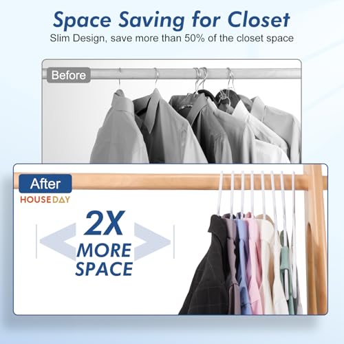 HOUSE DAY White Plastic Hangers 16 Pack – Slim Space Saving Clothes Hangers | Durable Hangers for Shirts, Coats and Pants, Non-Slip Notches Hold Straps, Small Bedroom Closets, Dorm & Apartment