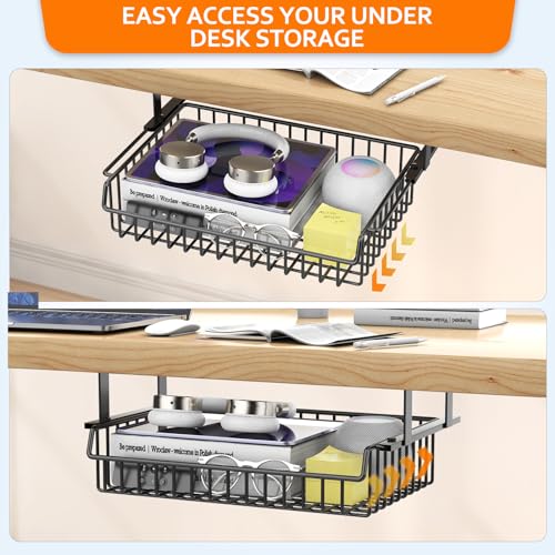 ENONCI Under Desk Drawer Slide Out No Drill Metal Storage Cabinet | Shelf Storage Basket Cabinet, Under Table Drawer Organizer for Office, Home, Workspace, Cabinet