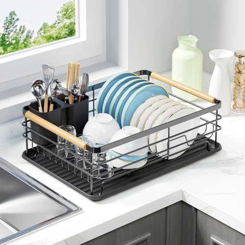 Dish Racks for Kitchen Counter: Wooden Handles, Th... (Black | Metal)