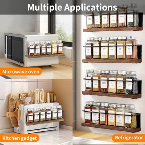 Magnetic Spice Rack with 24 Jars, 216 Labels, 1 Steel Funnel for Refrigerator,Microwave Oven - Full Set of Spice Organizer