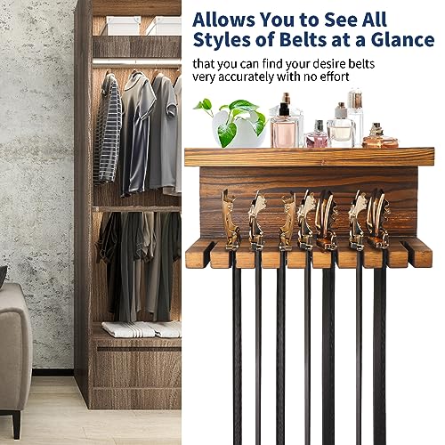 Yamahiko Belt Storage Organizer for Closet, Belt Hanger Wall Mounts with Double Shelving Platform, Belt Rack Holder Shelf for Closet Door, Wall Closet Organizer Tie Belt Hanger Rack for Men Women