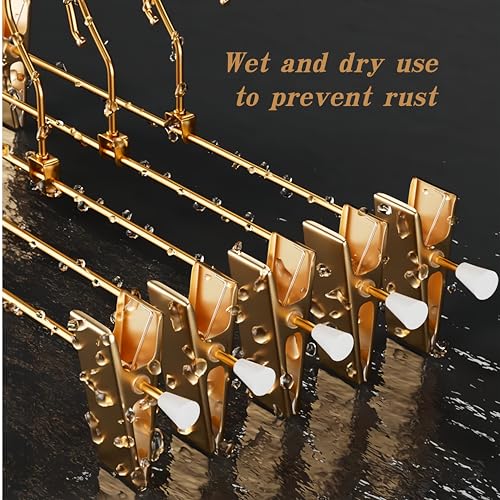 Gold Aluminum Pants Hangers,Hangers with 2-Adjustable Clip | Solid Skirt Hangers,Space Saving, Hanging Clothes Hangers,Metal Rack for Trouser