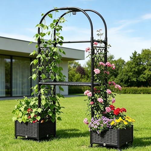 71"x16"x32" Planter Box with Trellis, 3-in-1 Self-... (Black | Metal, Plastic)