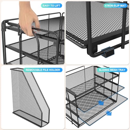 gianotter 4-Tier Paper Organizer With Magazine Holder | Desk Organizers and Accessories, File Organizer for Office Supplies Storag (Black, 4-Tier)